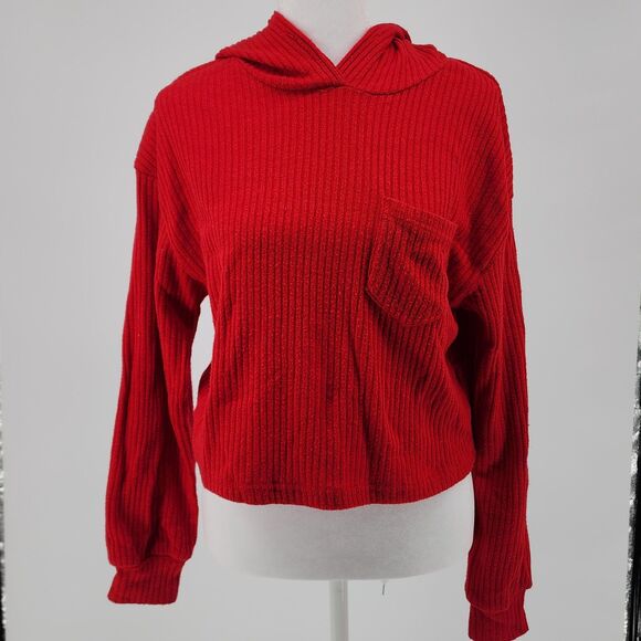 SHEIN Red ribbed crop sweater with hood (xs) - Picture 5 of 5